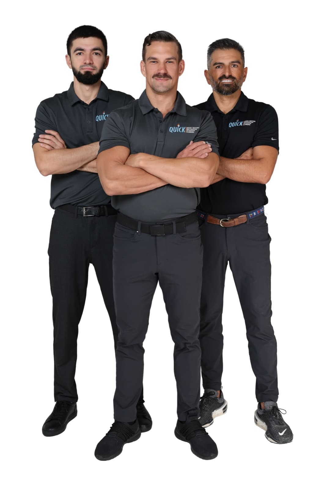 Three of the Quick Water Heater installation crew in company polos